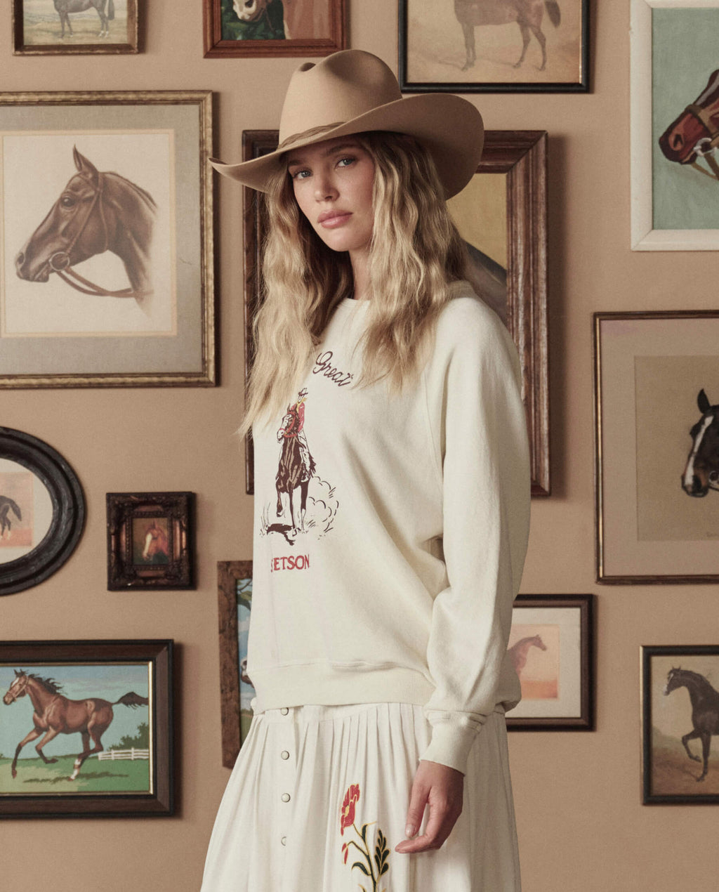 The College Sweatshirt With Stetson Graphic. -- Washed White