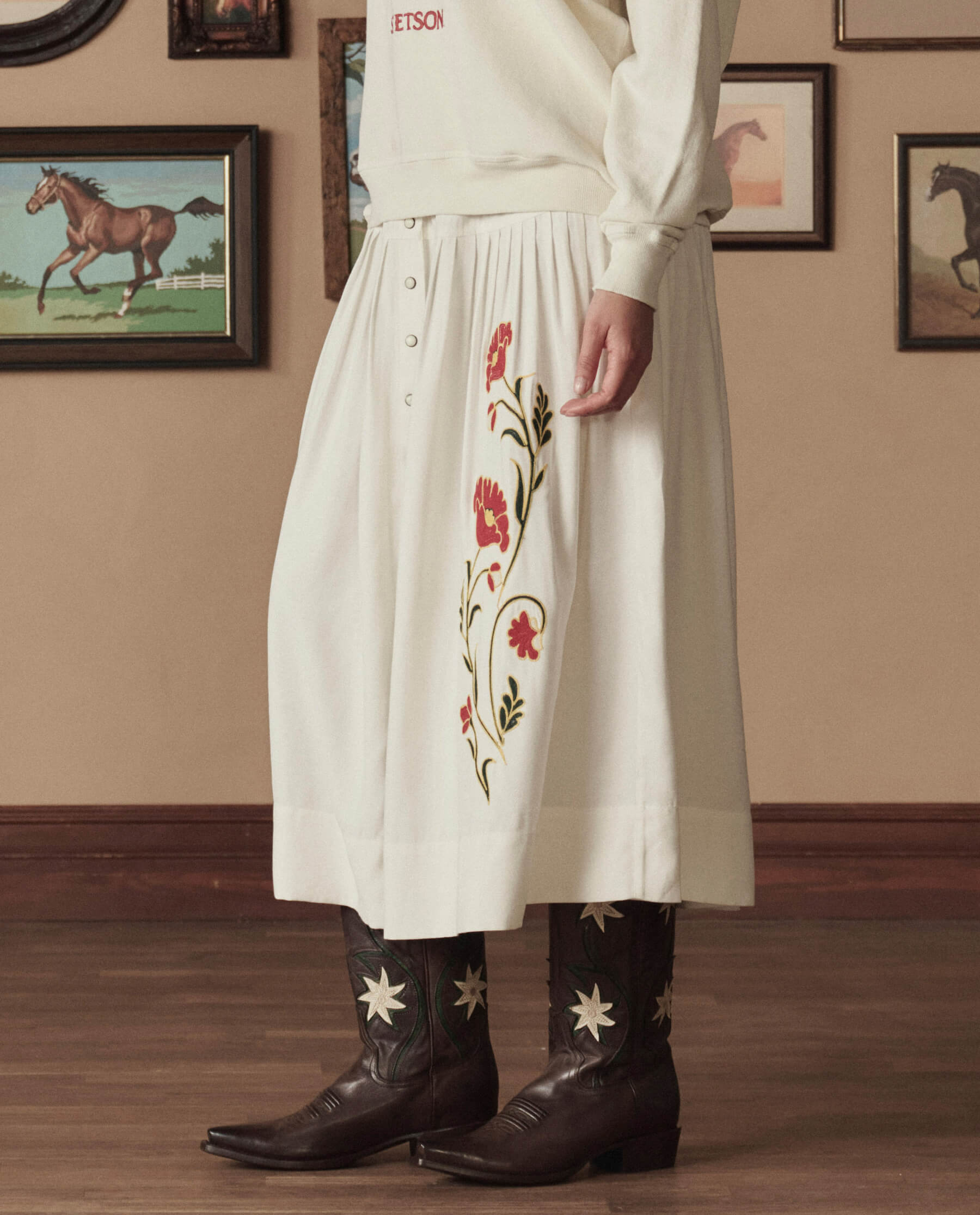 The Cowboy Boot (Leather Floral). -- Brown Floral