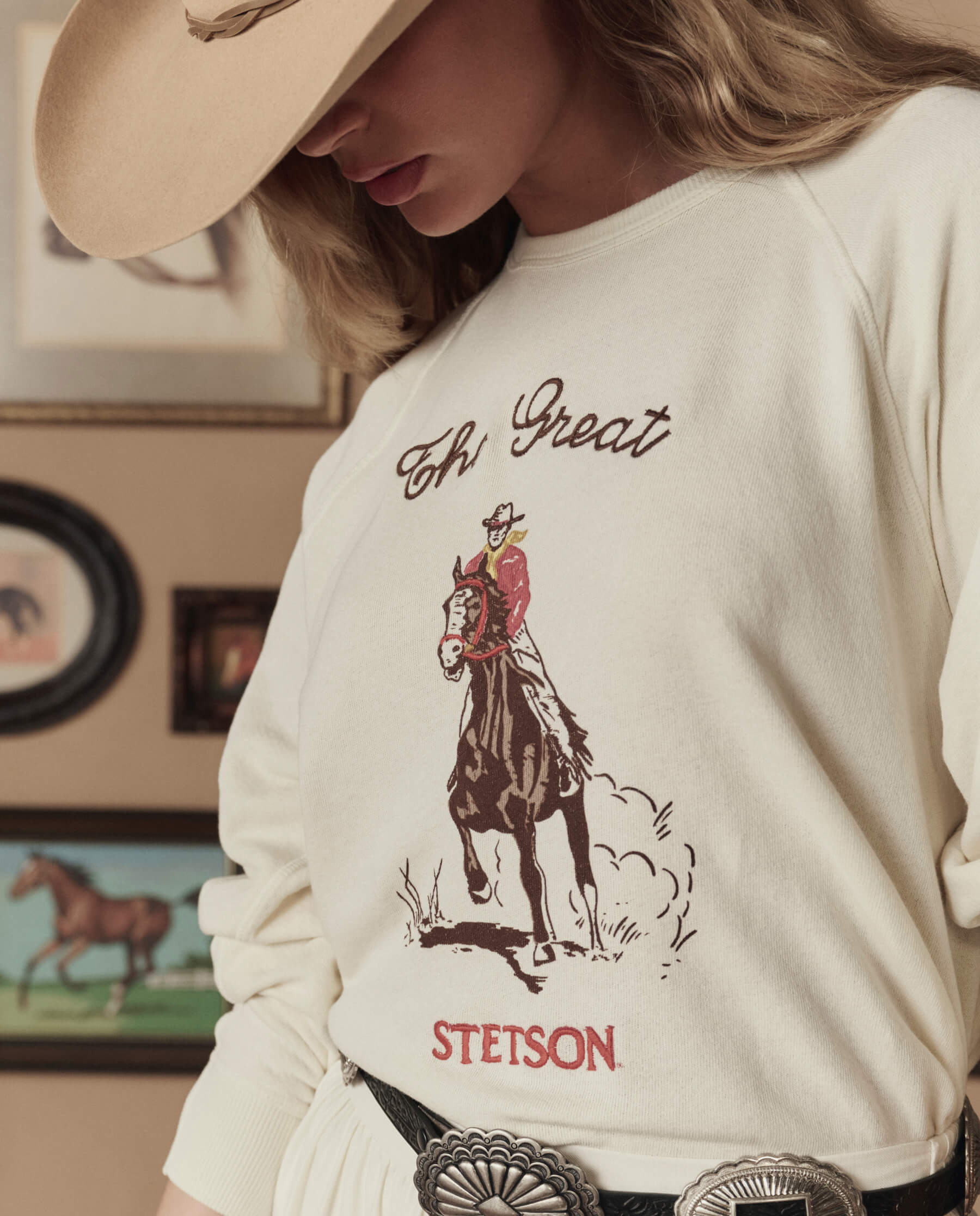 The College Sweatshirt With Stetson Graphic. -- Washed White