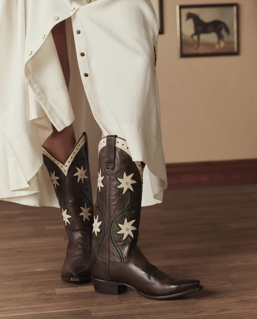 The Cowboy Boot (Leather Floral). -- Brown Floral