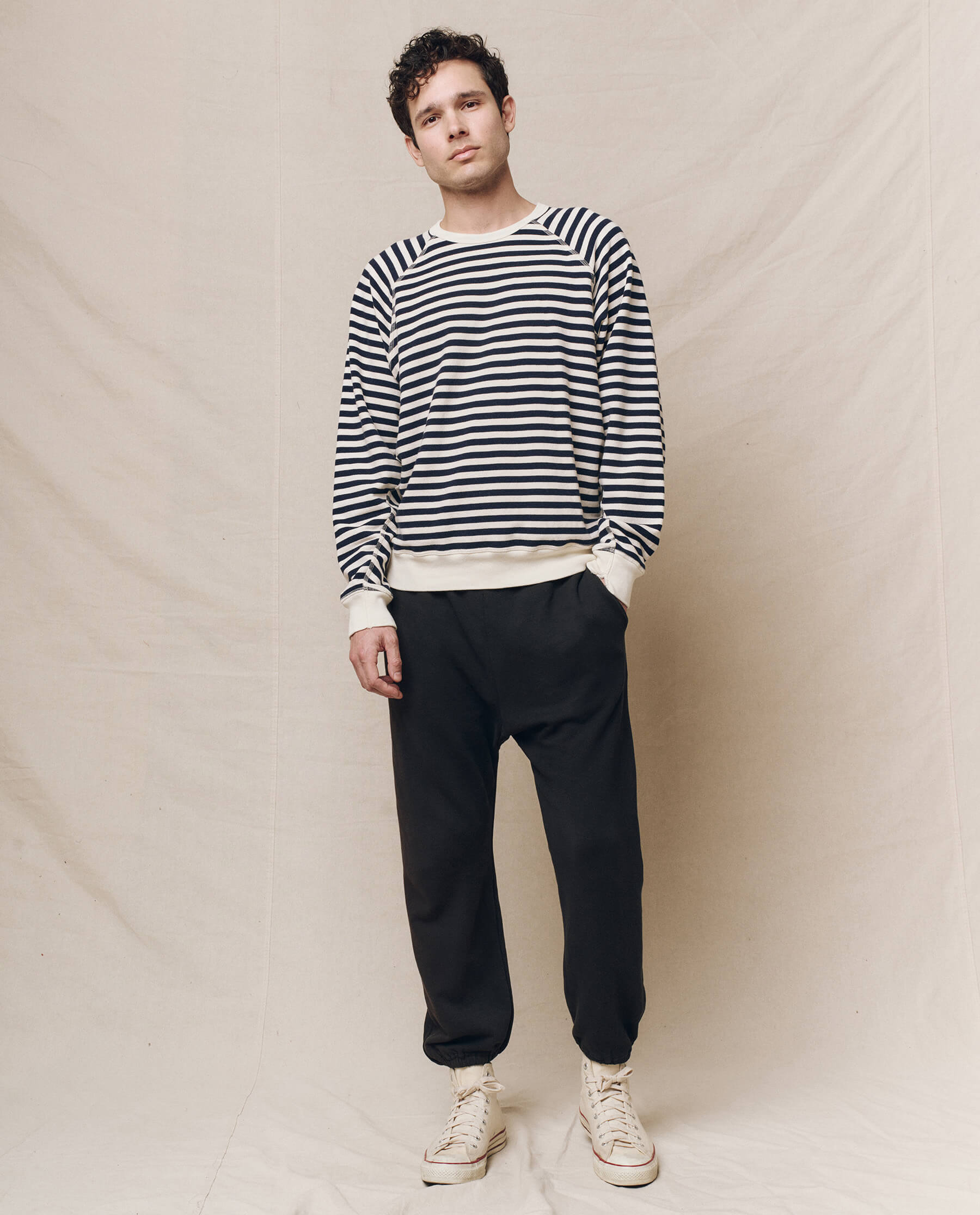 The Men's College Sweatshirt. -- Navy Sailor Stripe