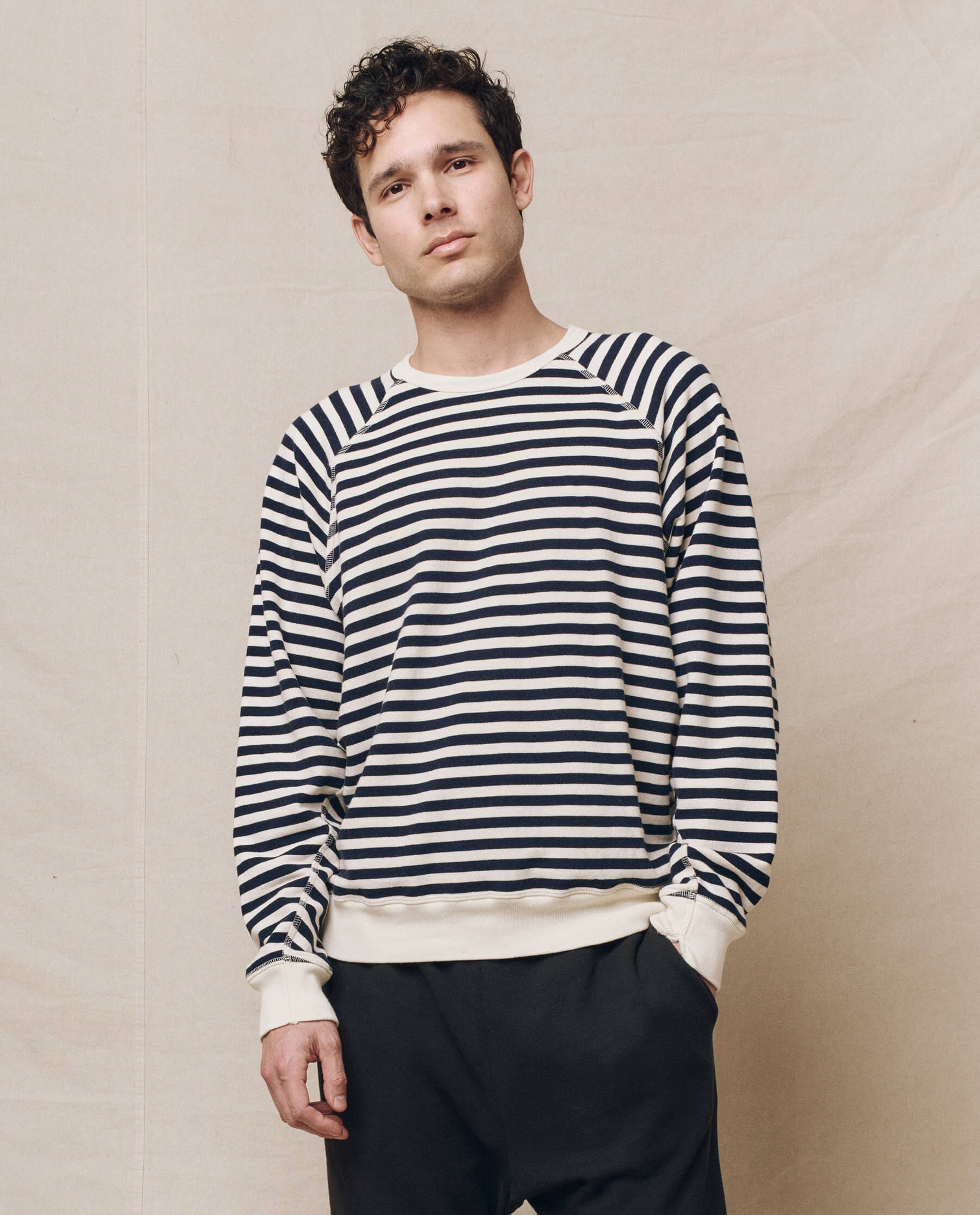 The Men's College Sweatshirt. -- Navy Sailor Stripe