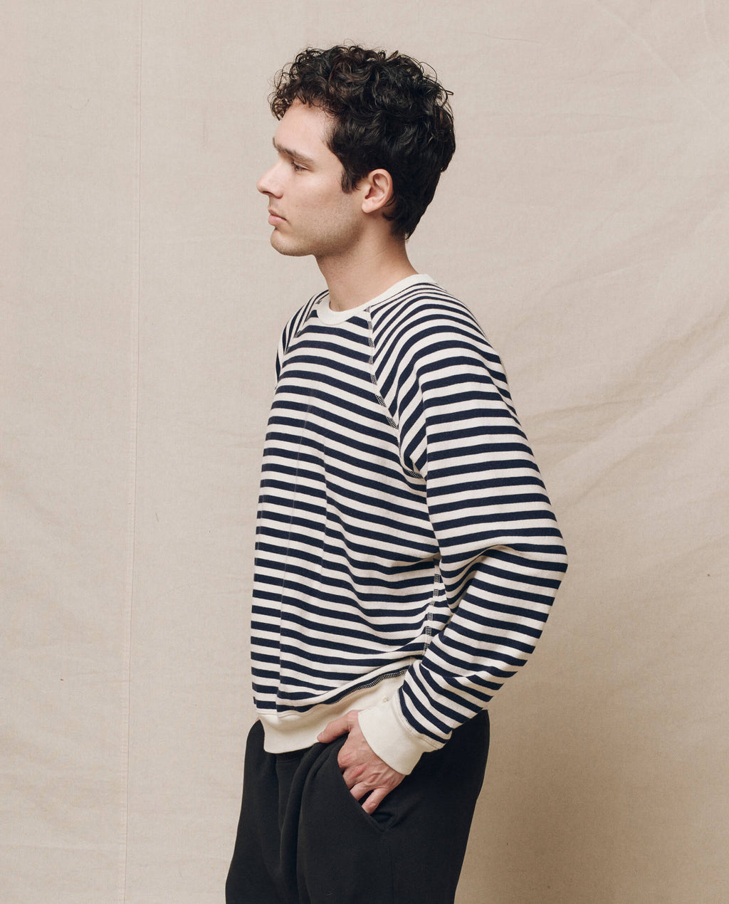 The Men's College Sweatshirt. -- Navy Sailor Stripe