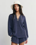 The Micro Terry Lace Up Tunic. -- Vintage Blue
