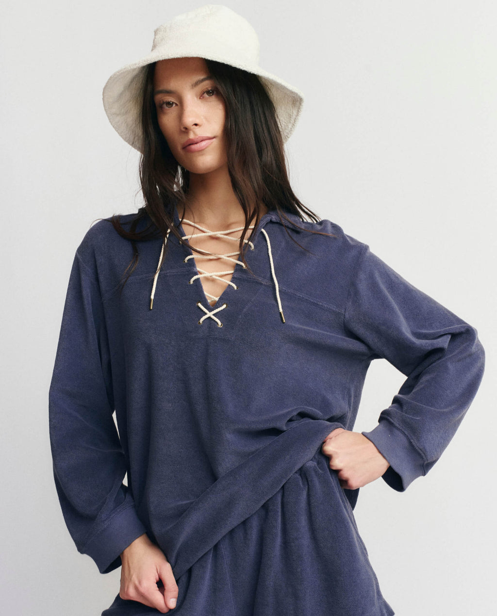 The Micro Terry Lace Up Tunic. -- Vintage Blue