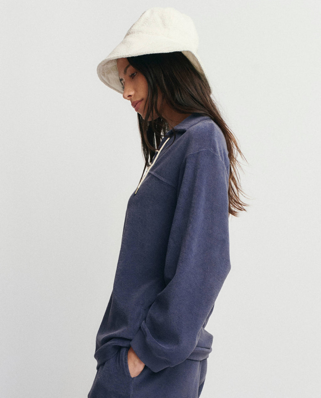 The Micro Terry Lace Up Tunic. -- Vintage Blue