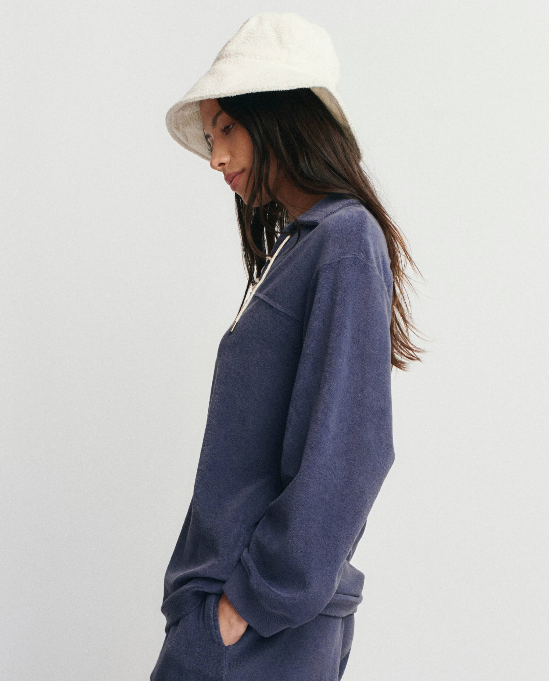 The Micro Terry Lace Up Tunic. -- Vintage Blue
