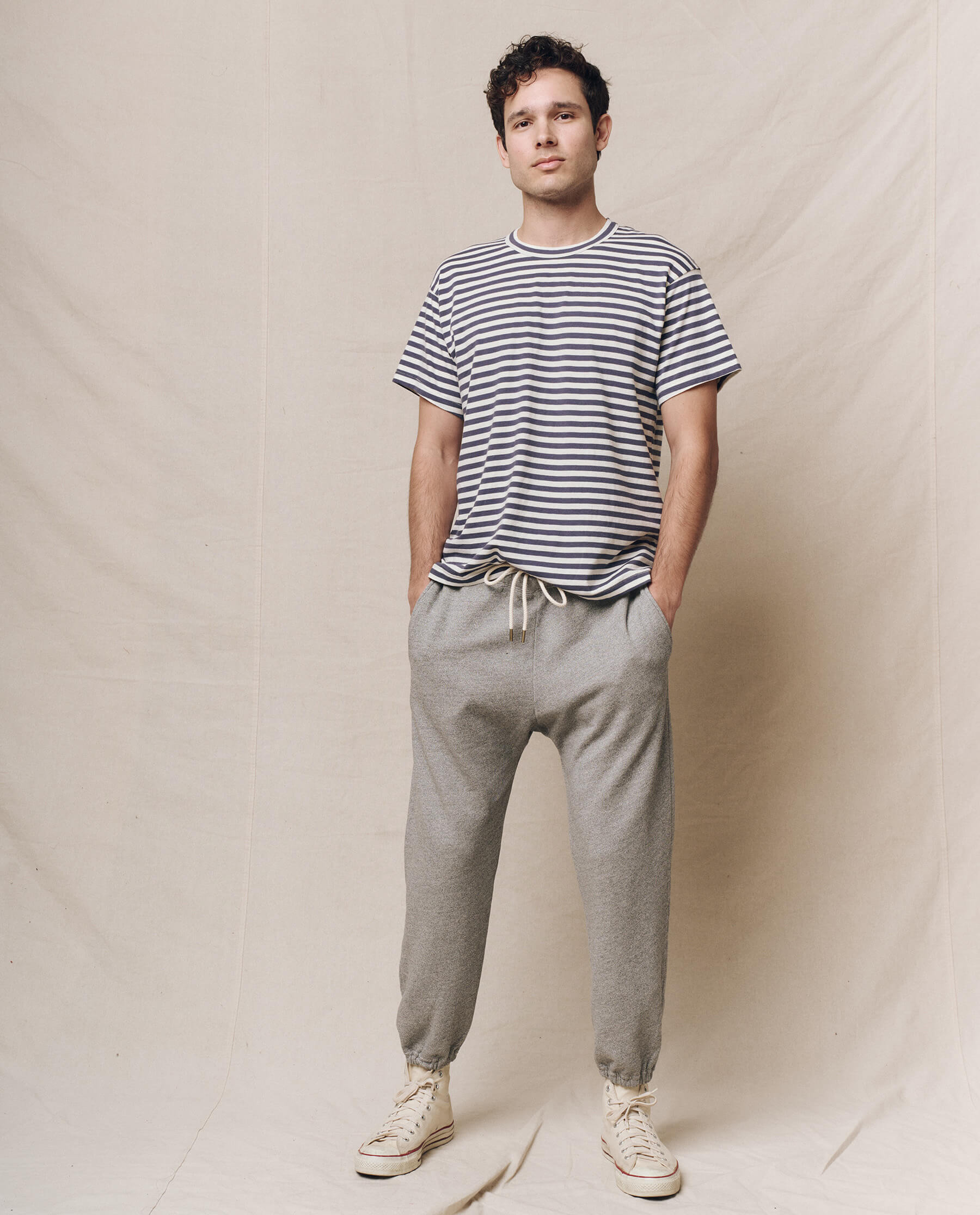 The Men's Boxy Crew. -- Vintage Blue Stripe