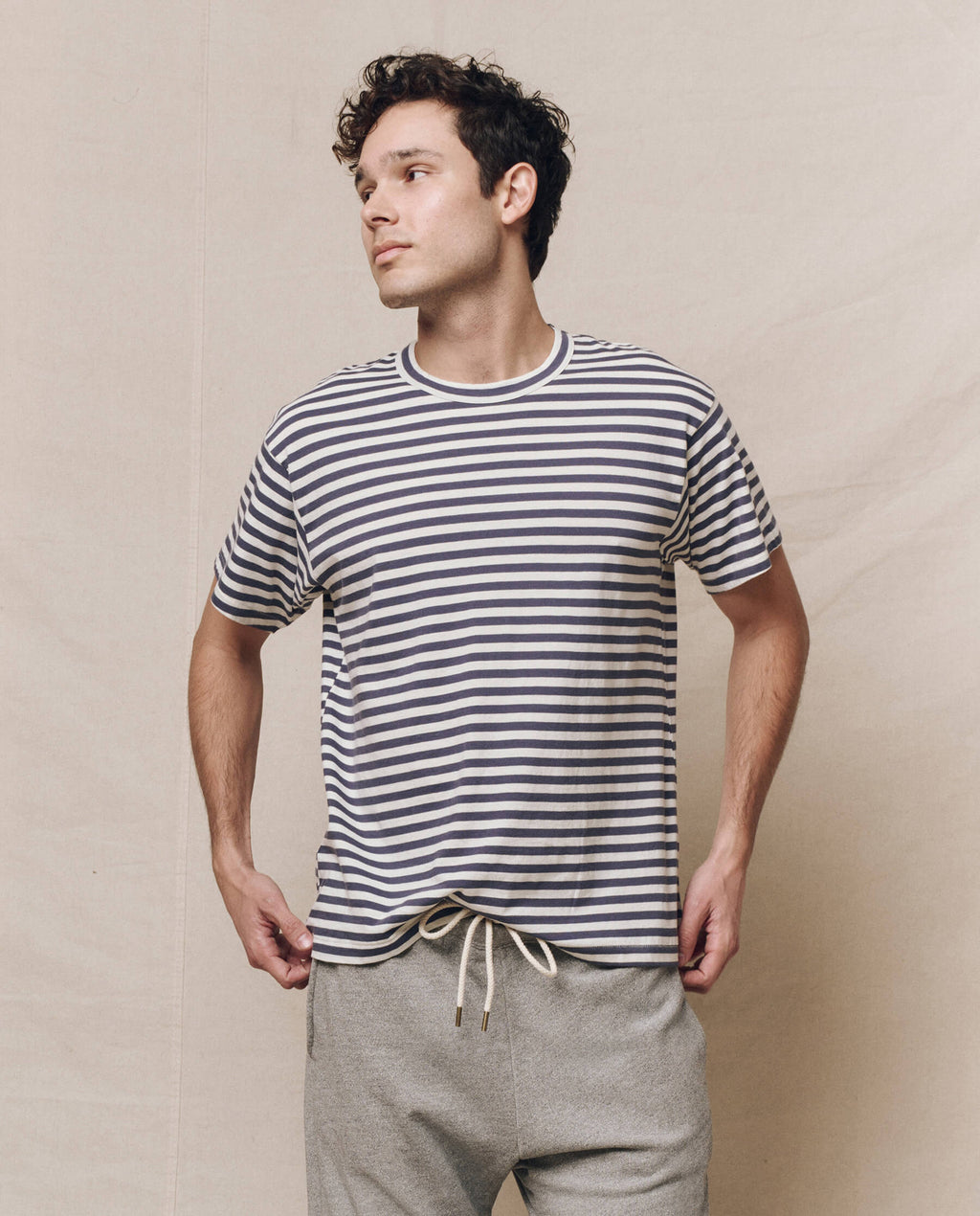 The Men's Boxy Crew. -- Vintage Blue Stripe