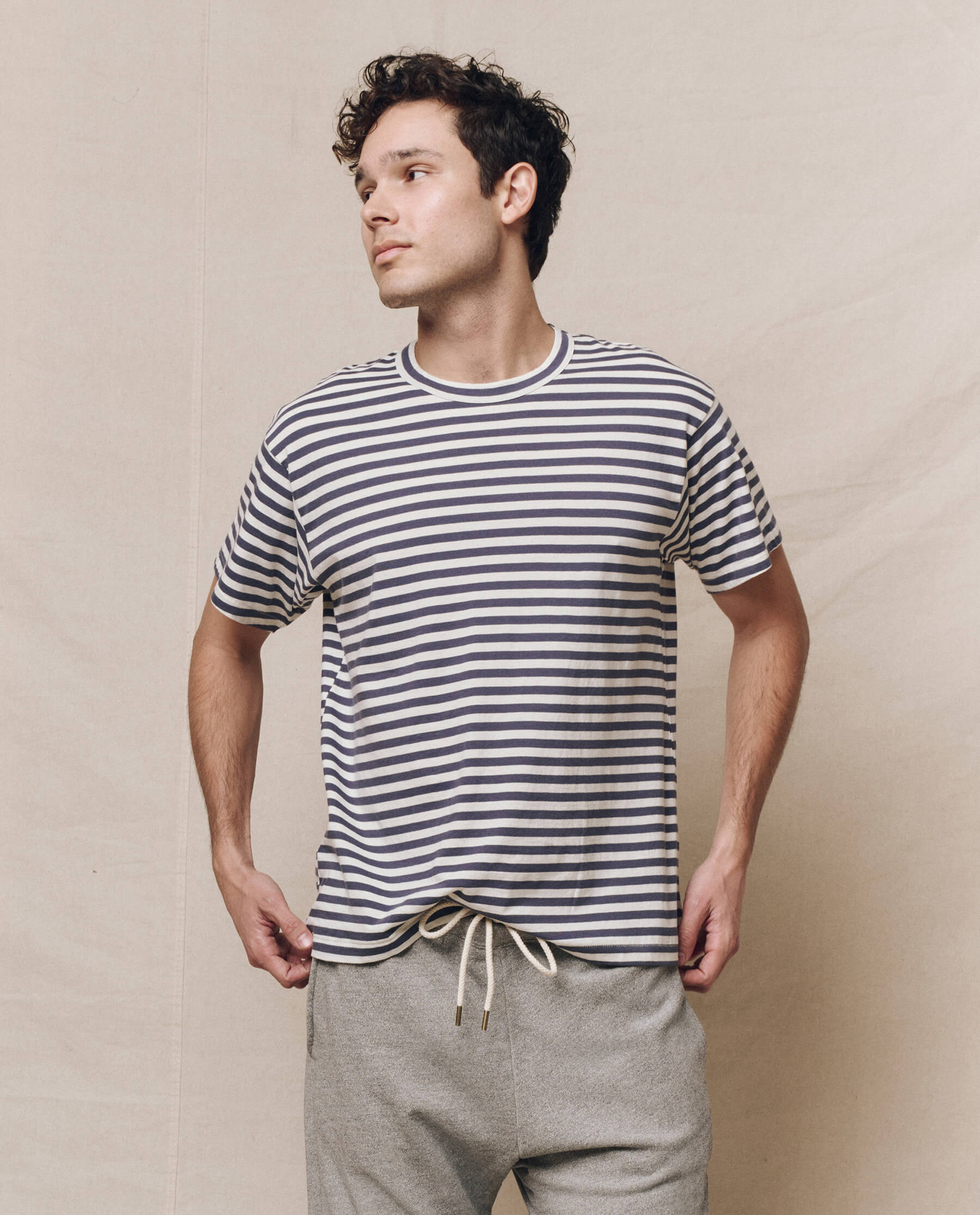 The Men's Boxy Crew. -- Vintage Blue Stripe
