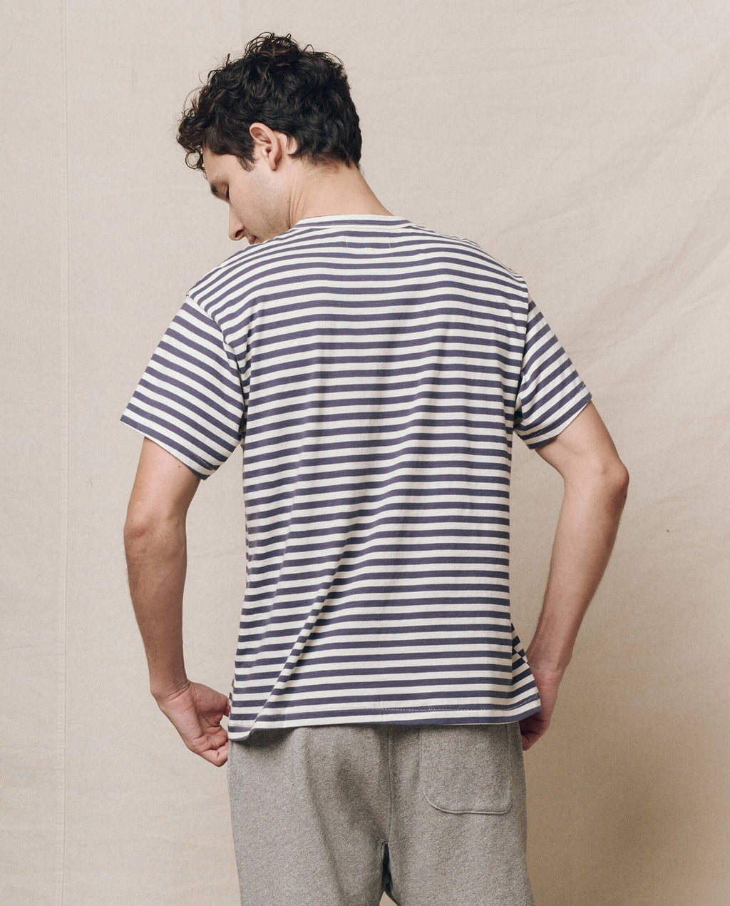 The Men's Boxy Crew. -- Vintage Blue Stripe