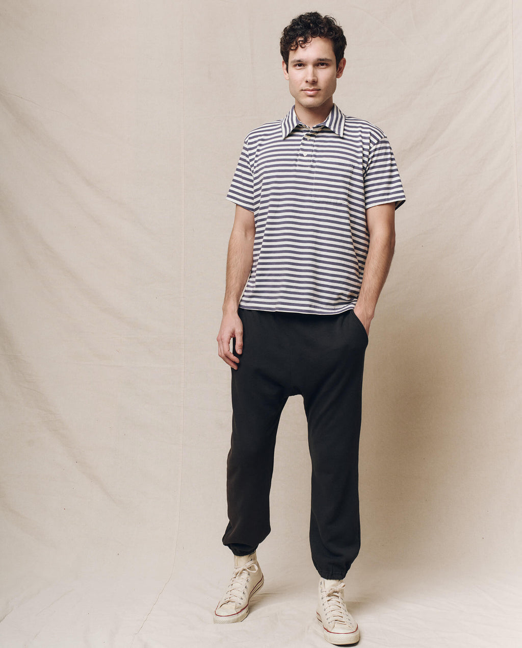 The Men's Lacrosse Polo. -- Vintage Blue Stripe