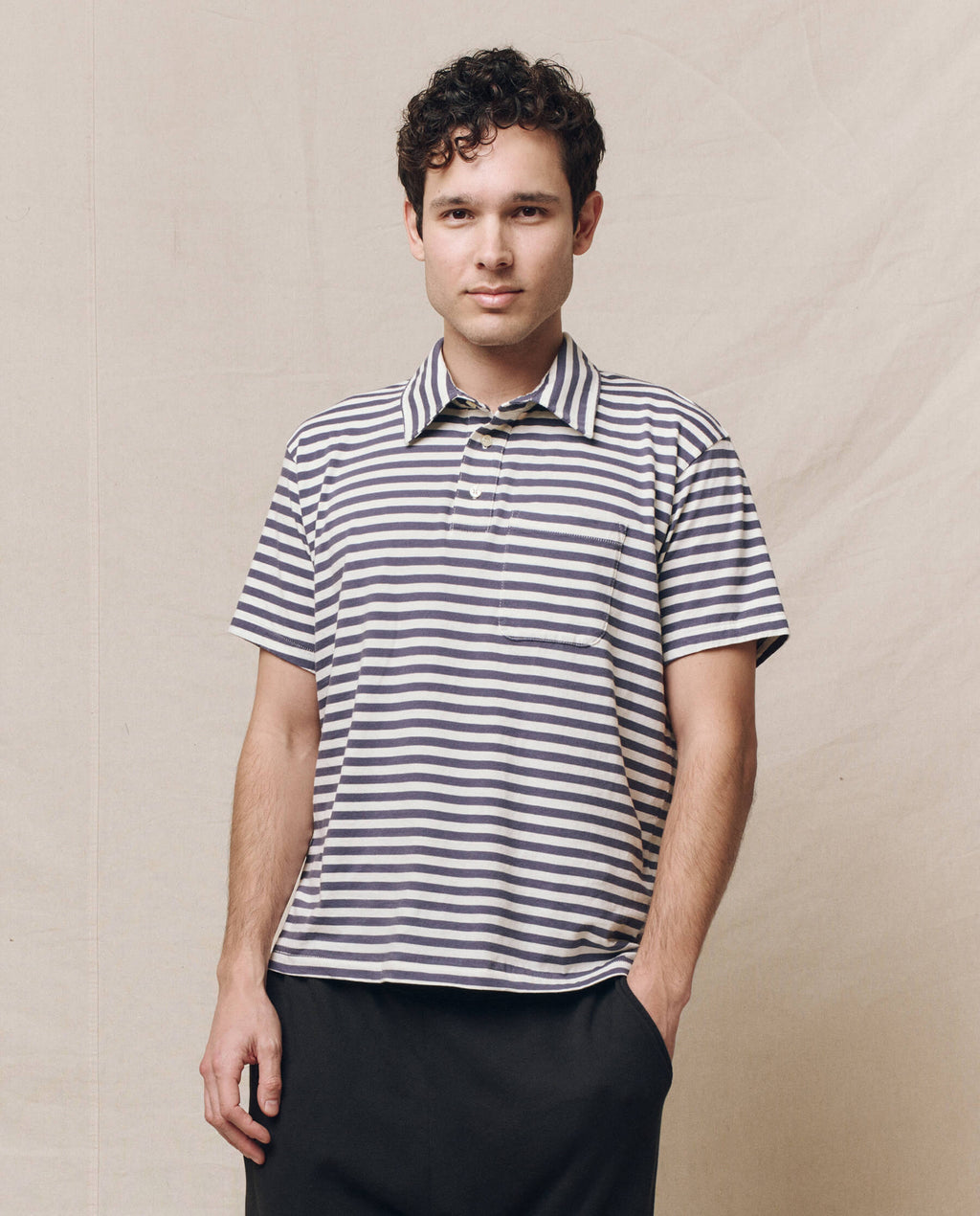 The Men's Lacrosse Polo. -- Vintage Blue Stripe
