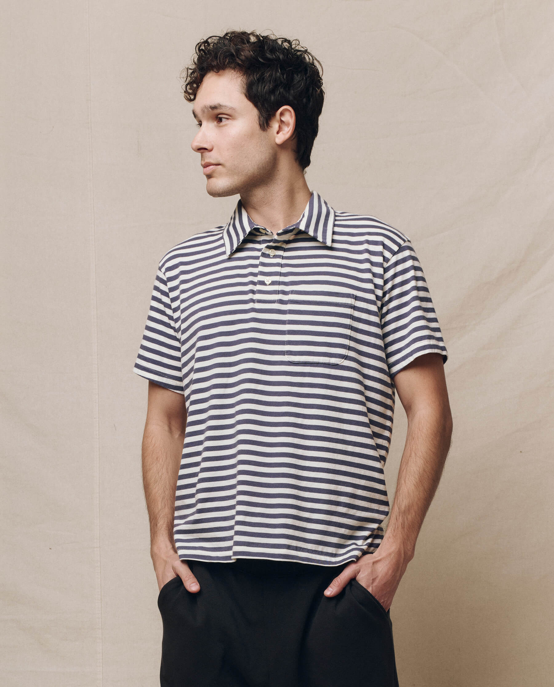 The Men's Lacrosse Polo. -- Vintage Blue Stripe
