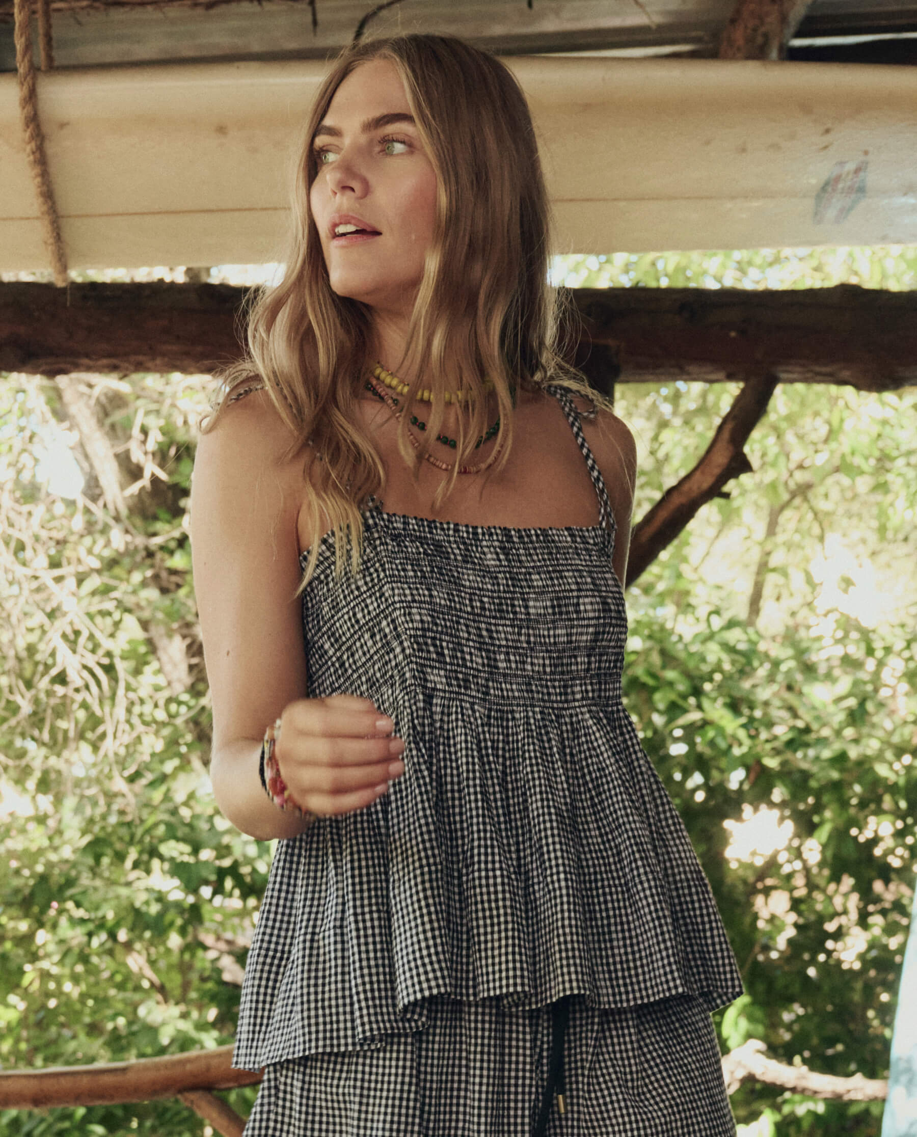 The Tide Smocked Top. -- Black And Cream Check