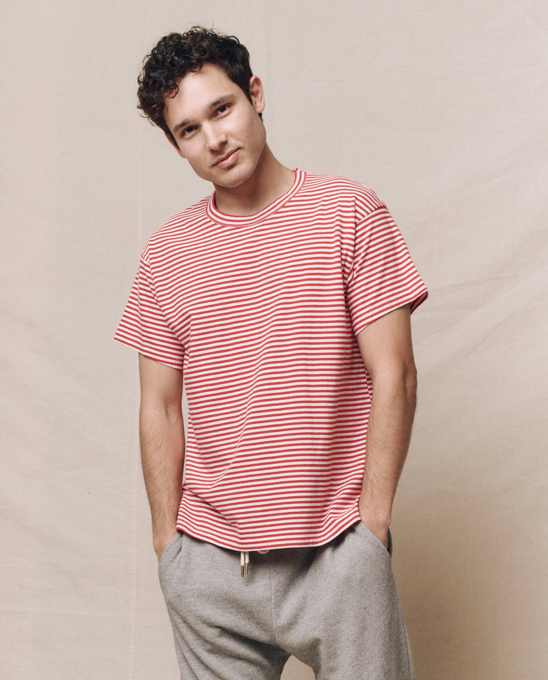 The Men's Boxy Crew. -- Sun Cherry Stripe