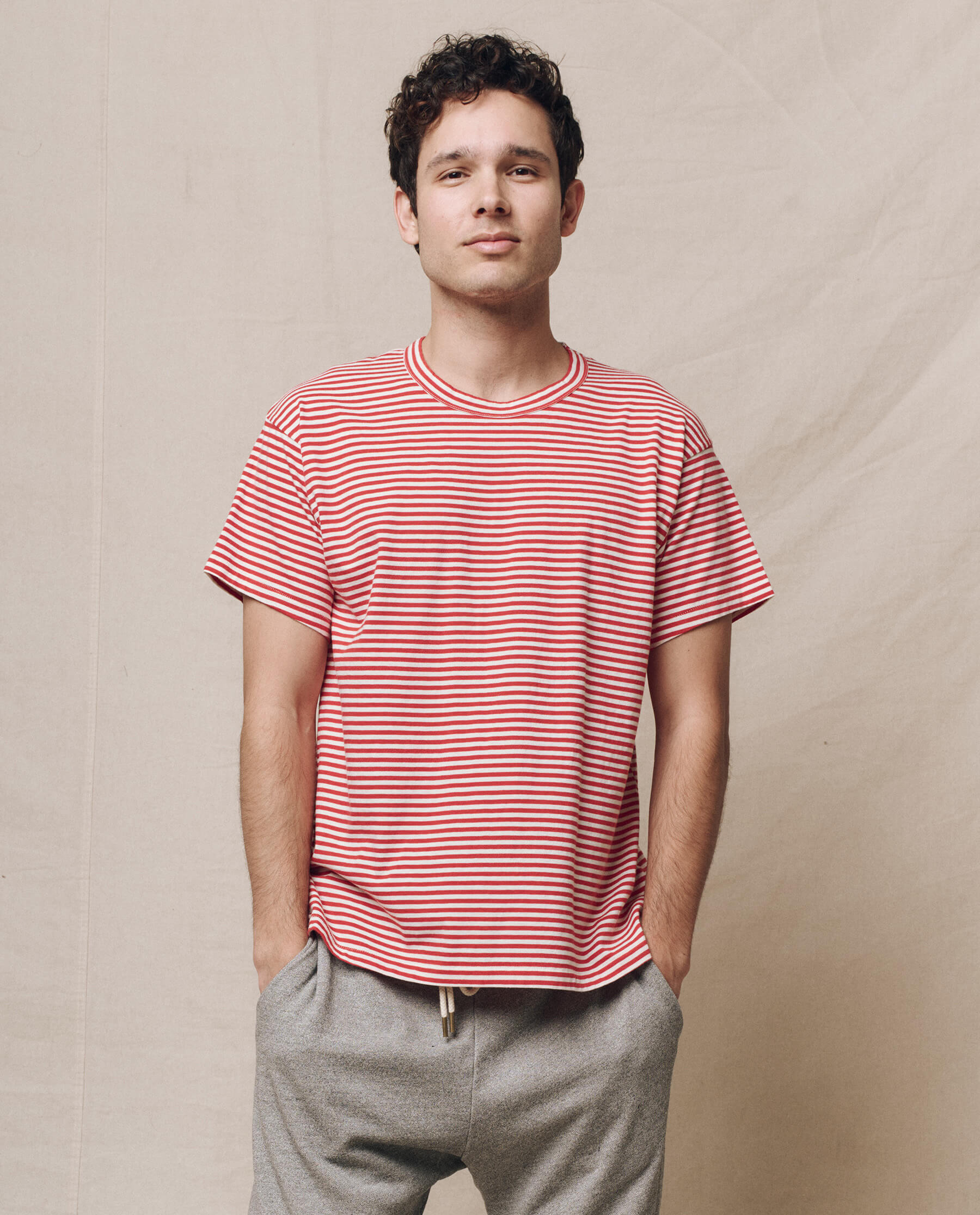 The Men's Boxy Crew. -- Sun Cherry Stripe