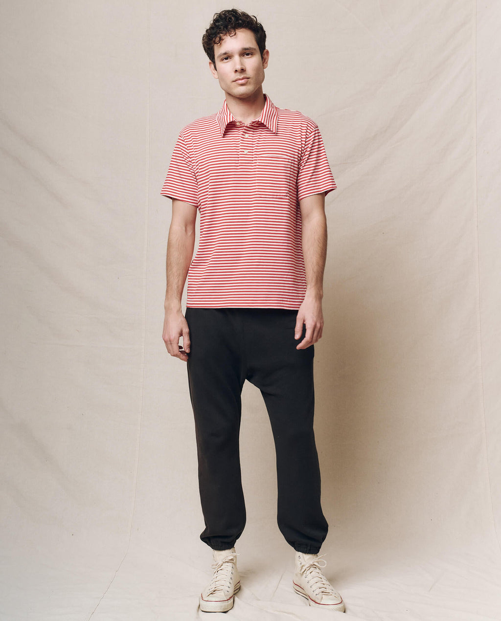 The Men's Lacrosse Polo. -- Sun Cherry Stripe