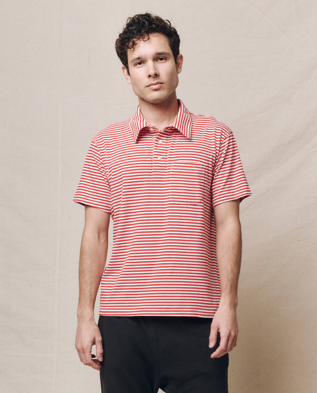 The Men's Lacrosse Polo. -- Sun Cherry Stripe