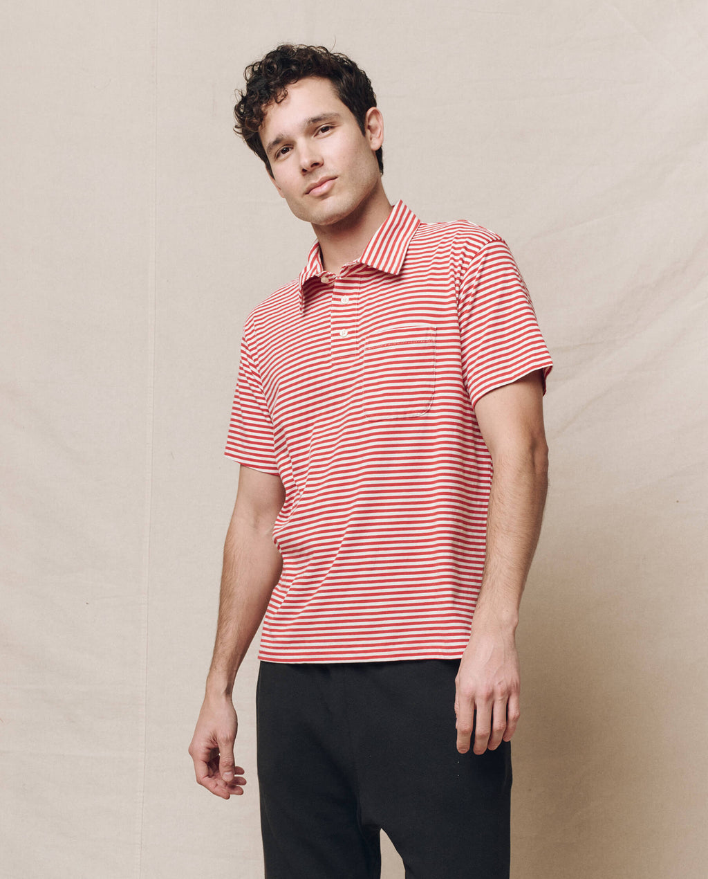 The Men's Lacrosse Polo. -- Sun Cherry Stripe