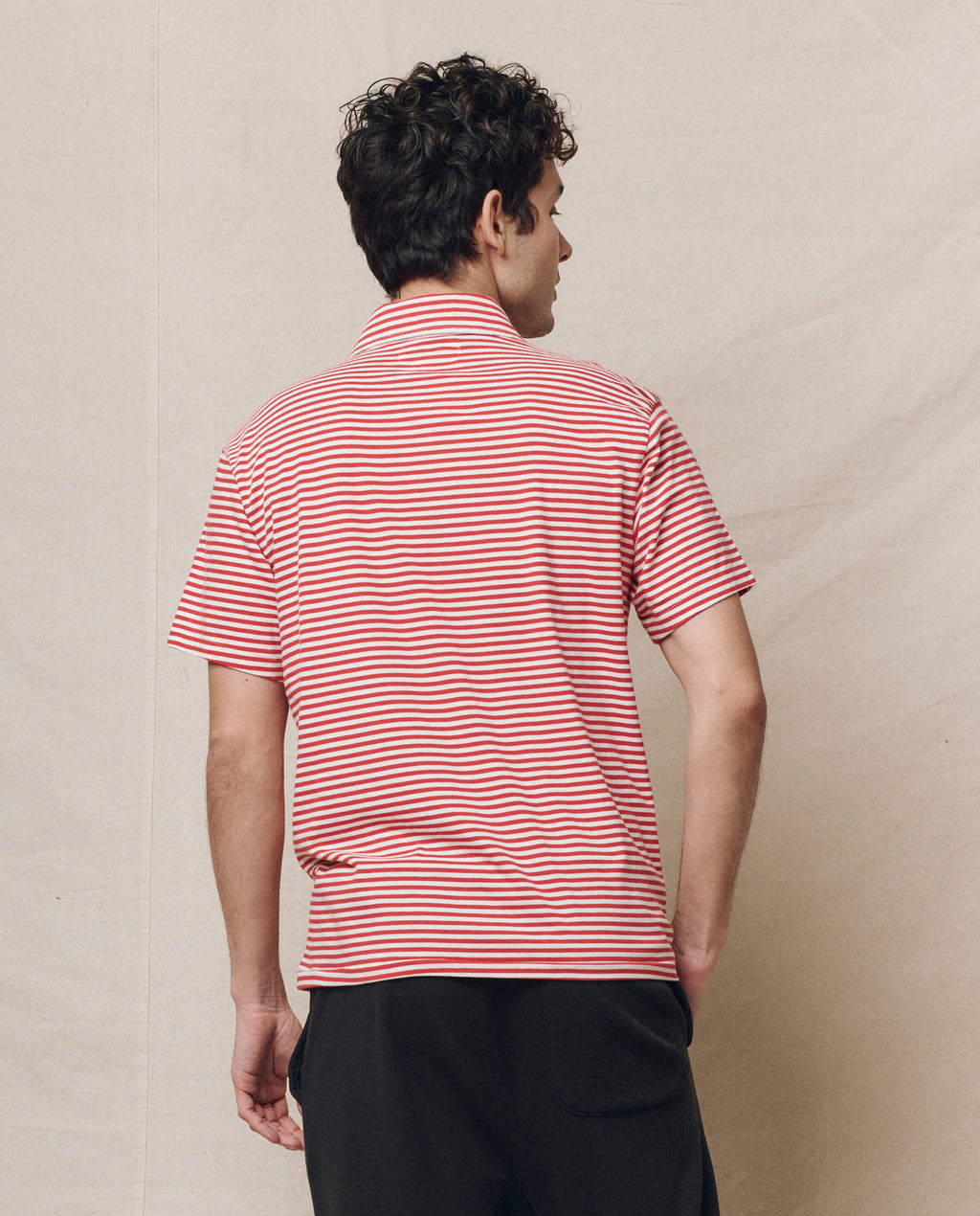 The Men's Lacrosse Polo. -- Sun Cherry Stripe