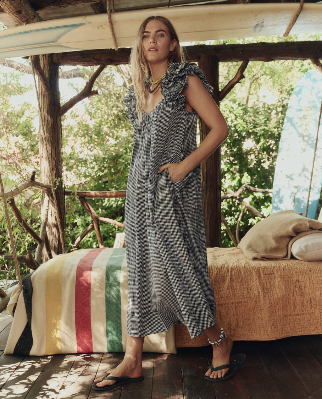The Ruffle Coverup. -- Black And Cream Check