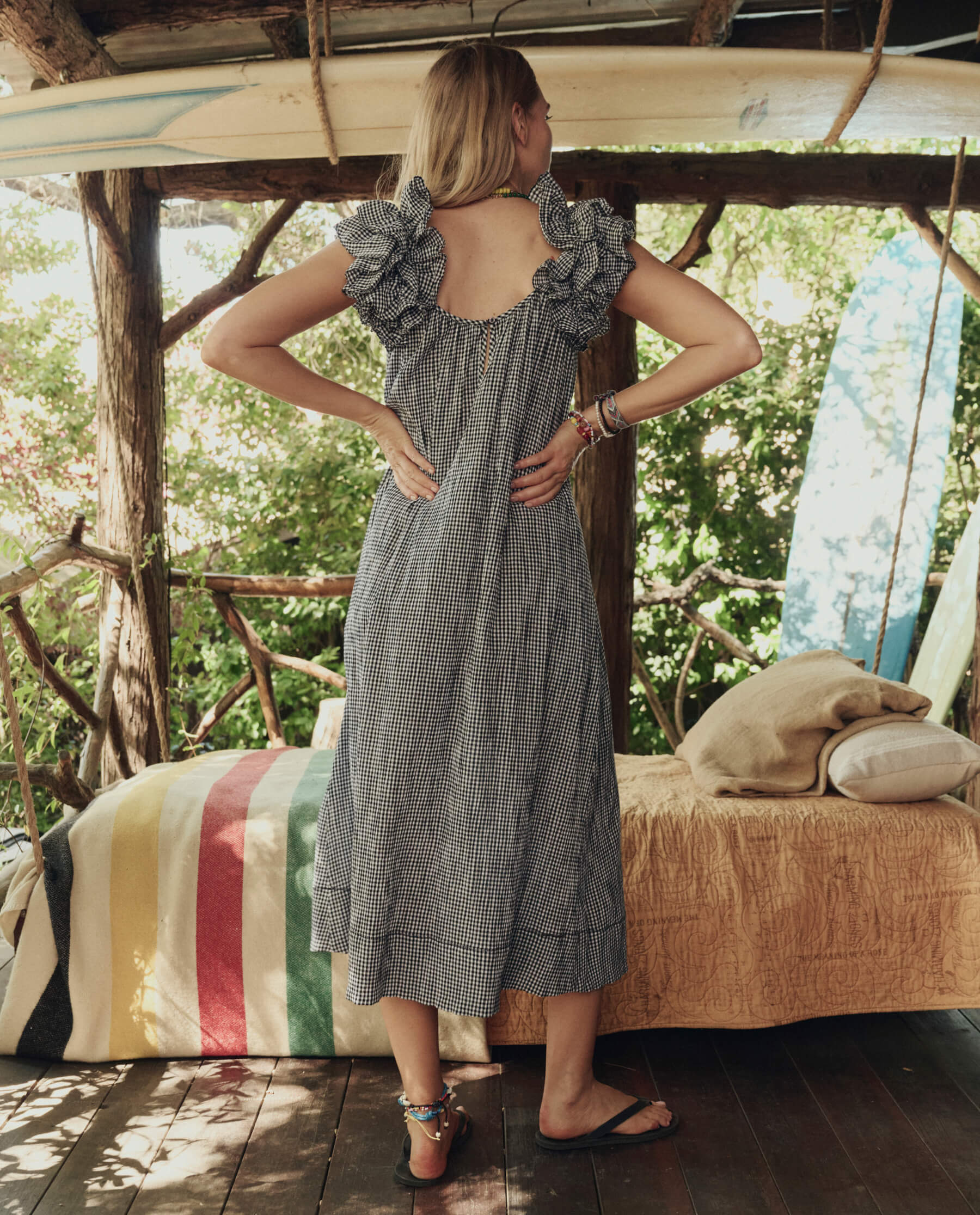 The Ruffle Coverup. -- Black And Cream Check