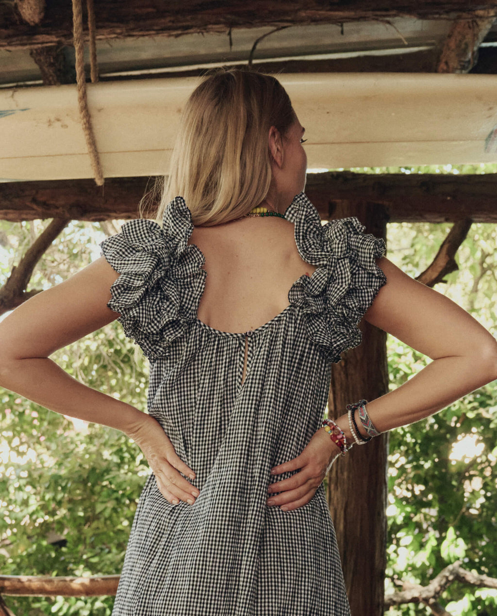 The Ruffle Coverup. -- Black And Cream Check