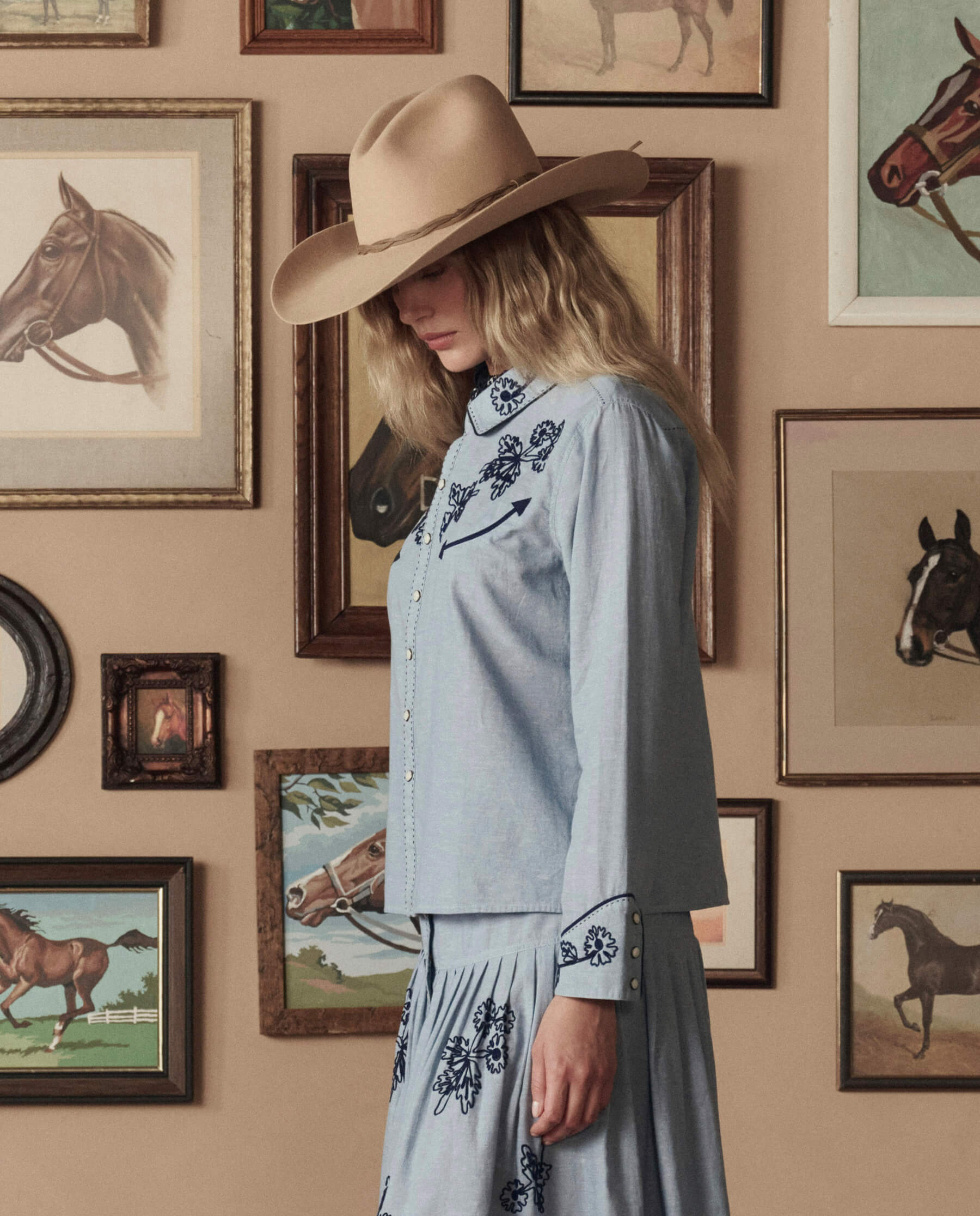 The Chambray Embroidered Western Shirt. -- Chambray