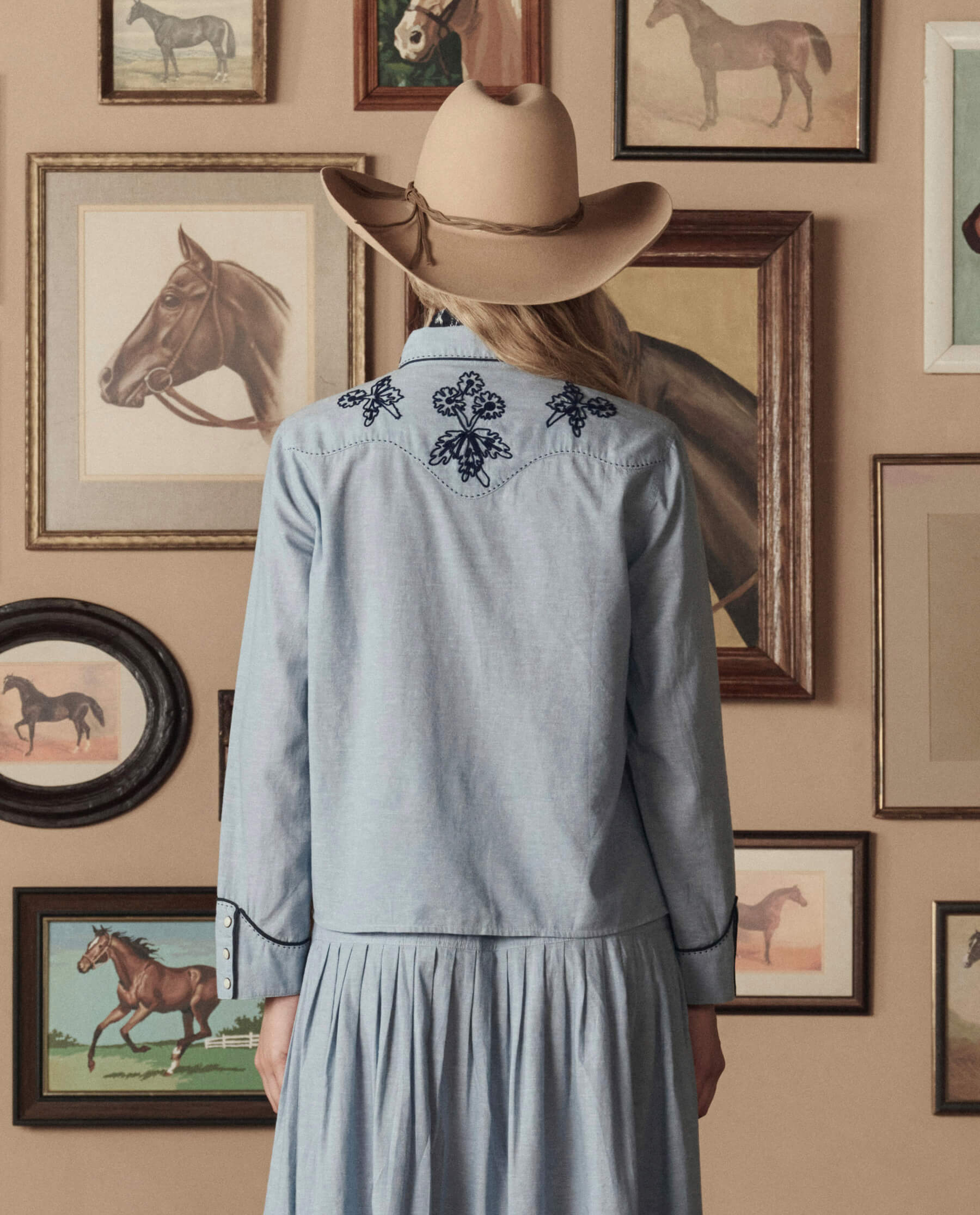 The Chambray Embroidered Western Shirt. -- Chambray
