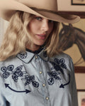 The Chambray Embroidered Western Shirt. -- Chambray