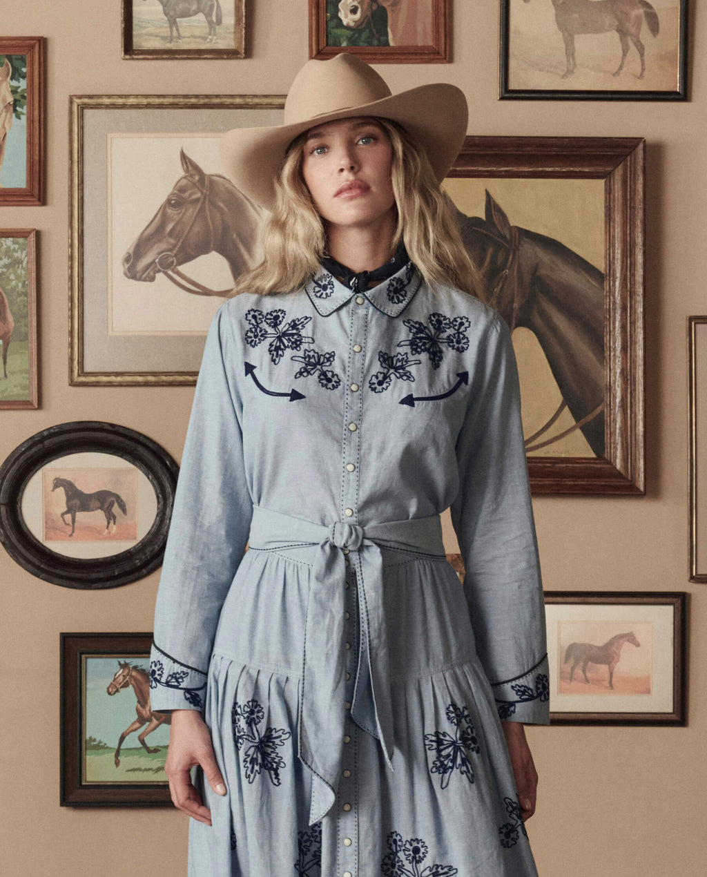 The Chambray Embroidered Western Shirt. -- Chambray