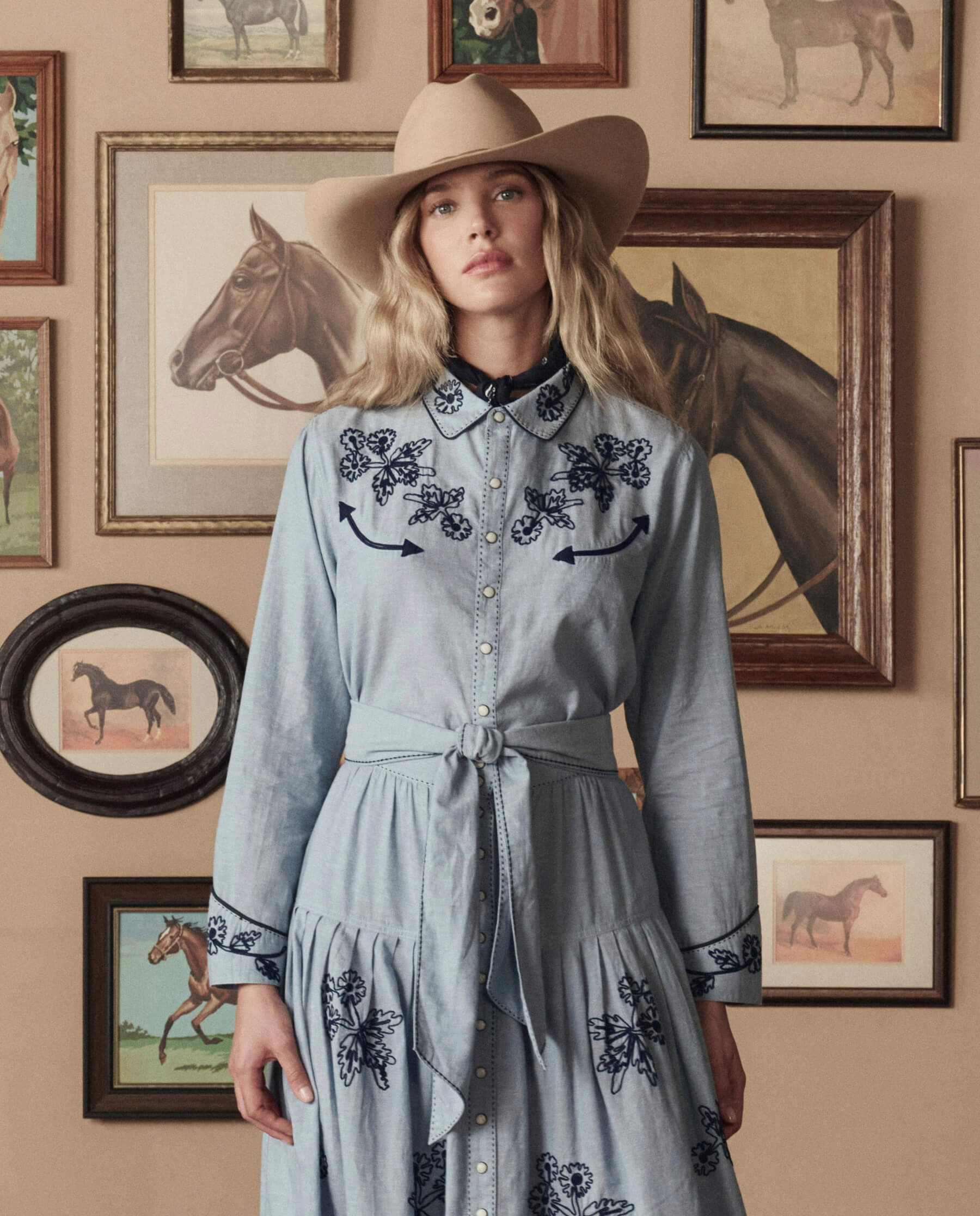 The Chambray Embroidered Western Shirt. -- Chambray