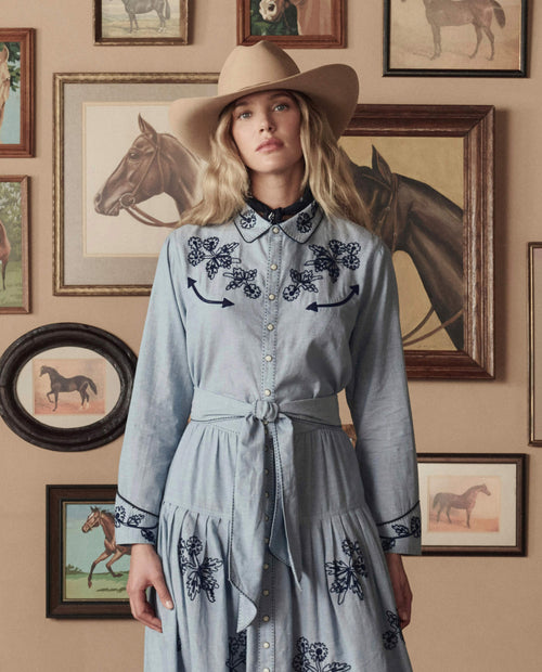 The Chambray Embroidered Western Shirt. -- Chambray