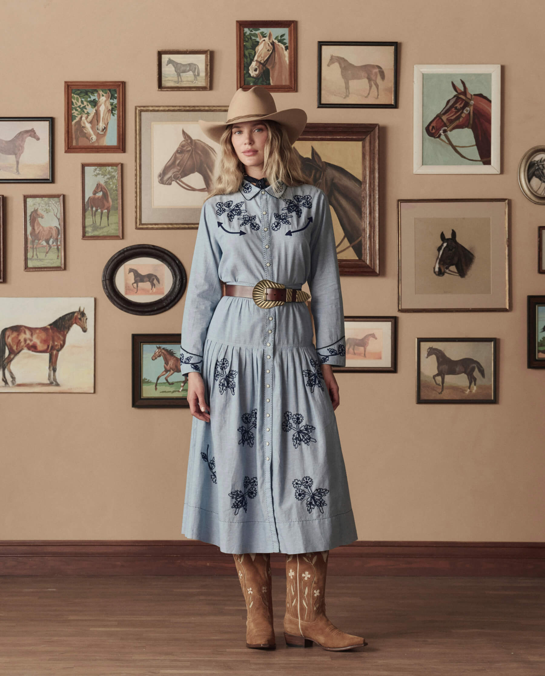 The Chambray Embroidered Highland Skirt. -- Chambray