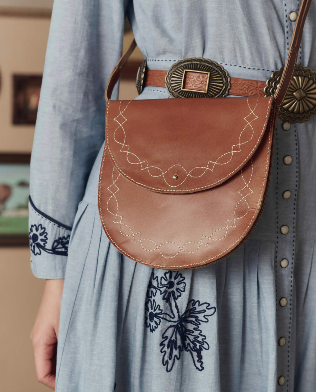 The Saddle Stitch Bag. -- Cognac