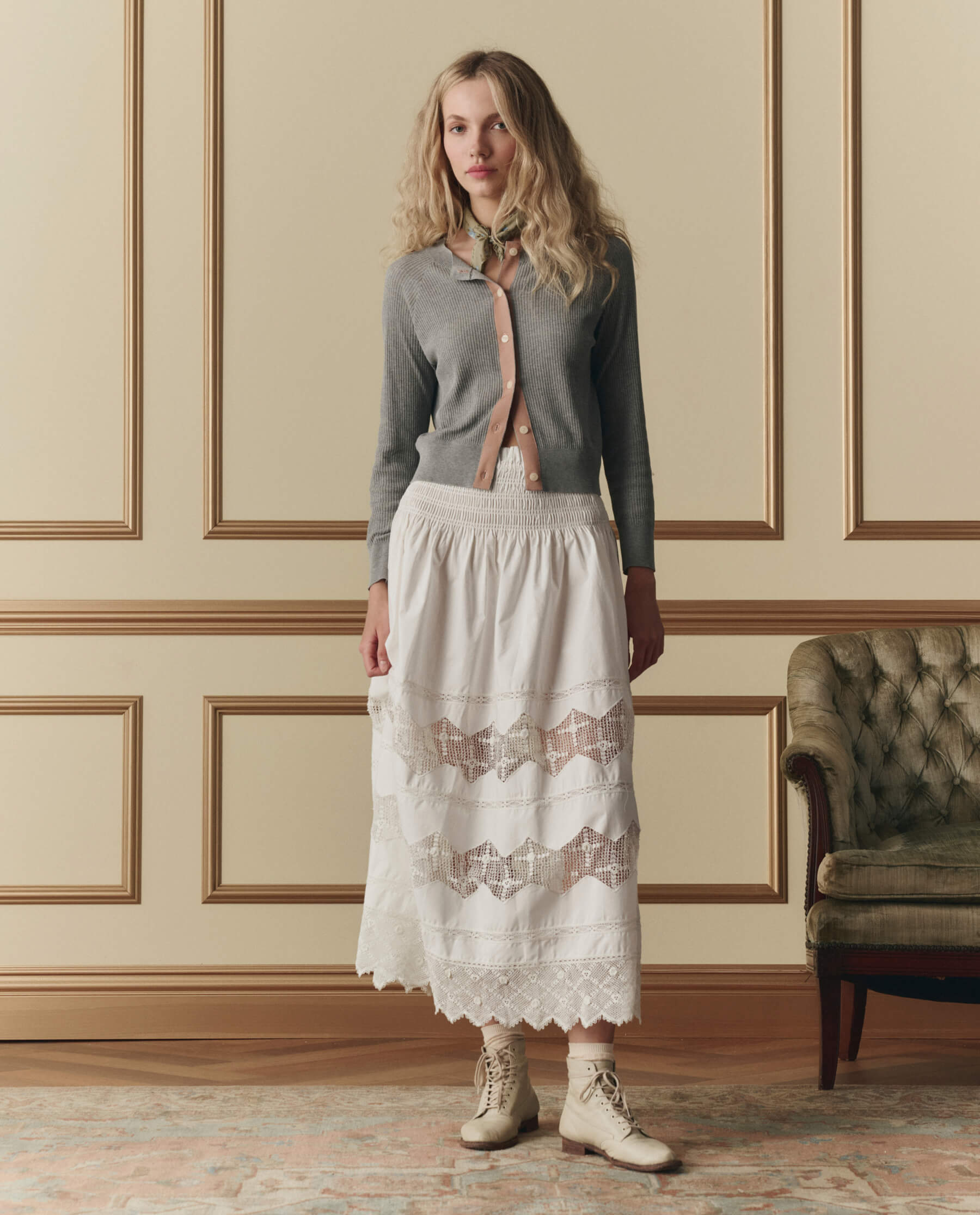 The Dainty Cardigan. -- Heather Grey