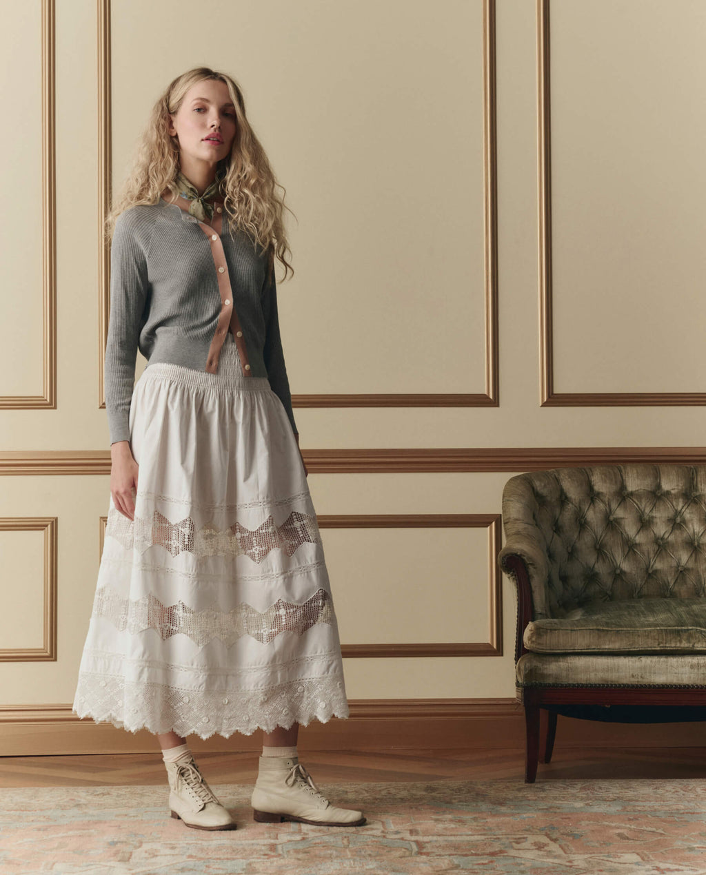 The Rosette Crochet Canary Skirt. -- Cream