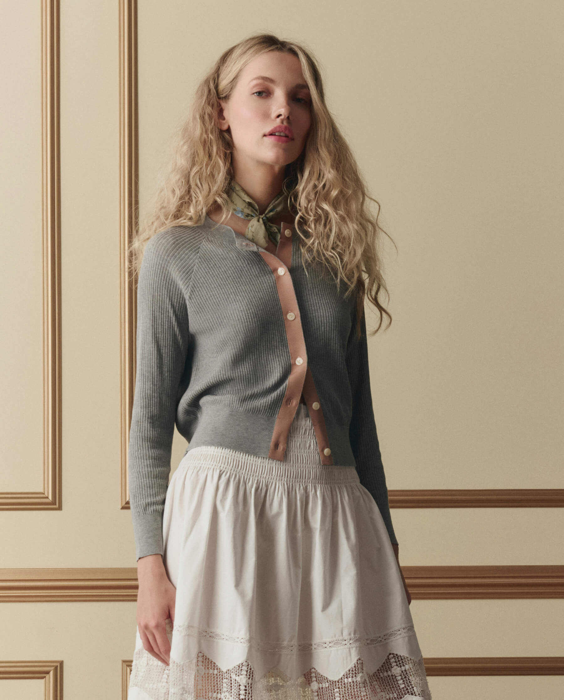The Dainty Cardigan. -- Heather Grey