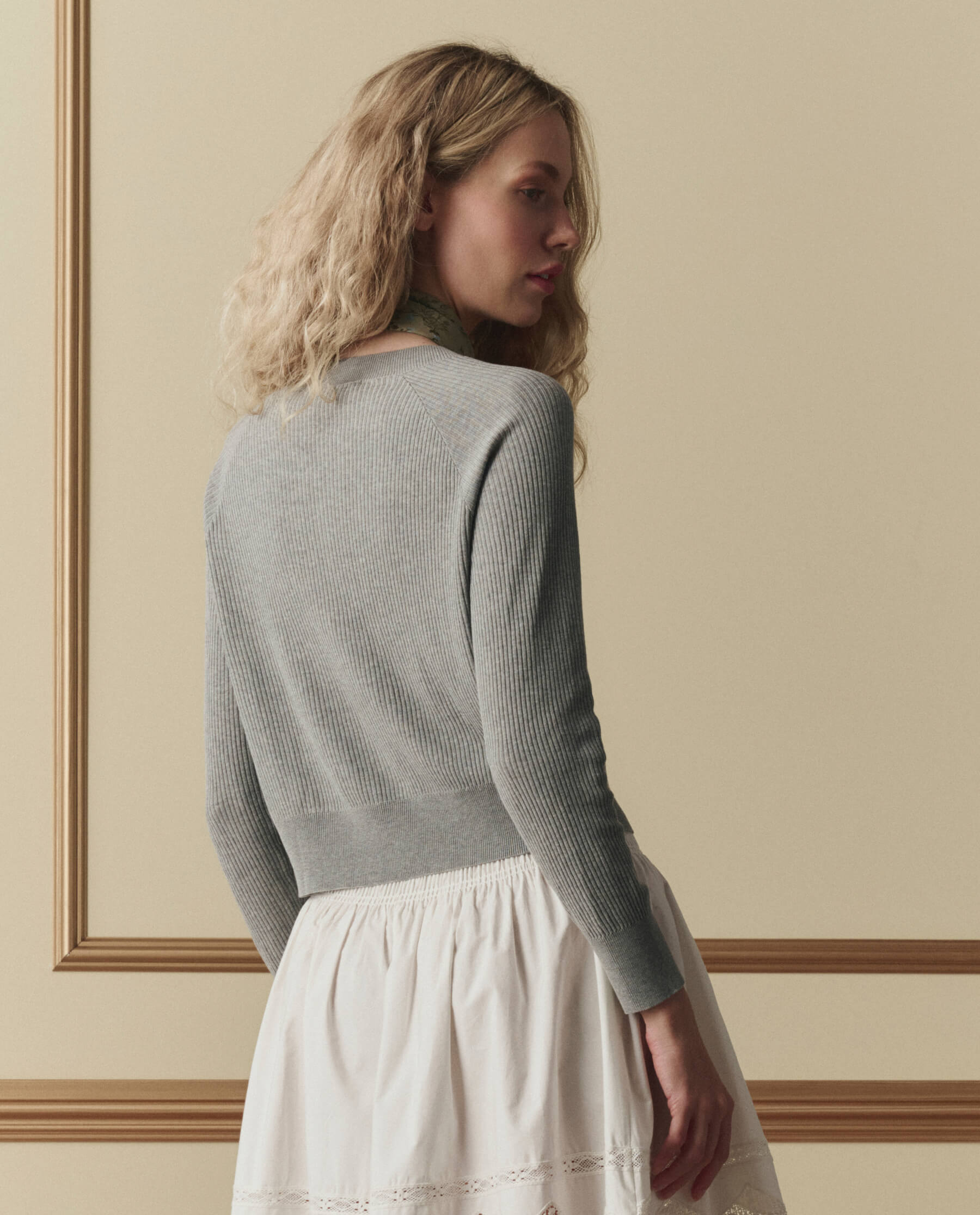 The Dainty Cardigan. -- Heather Grey