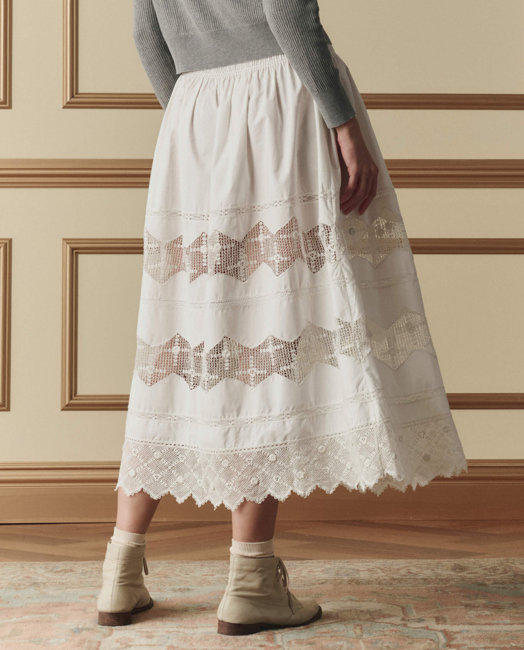 The Rosette Crochet Canary Skirt. -- Cream