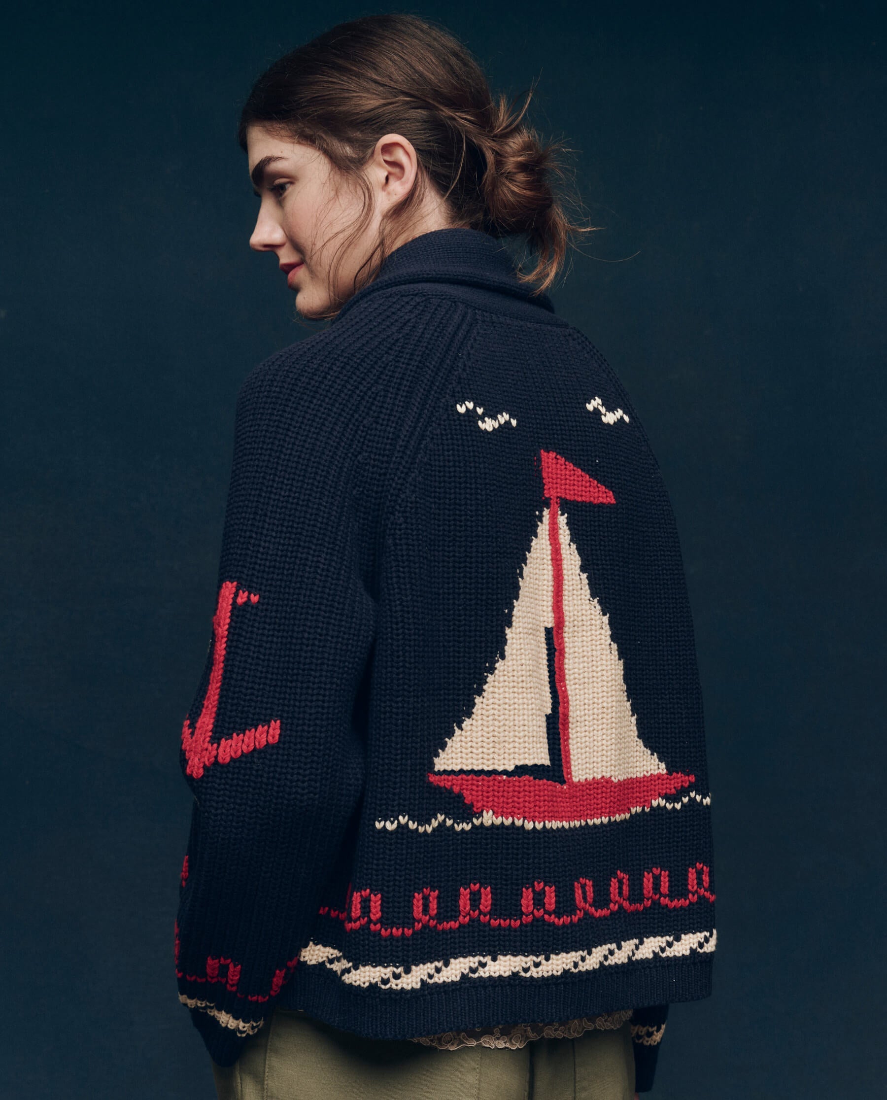 The Sailboat Lodge Cardigan. -- Dark Navy