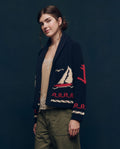 The Sailboat Lodge Cardigan. -- Dark Navy