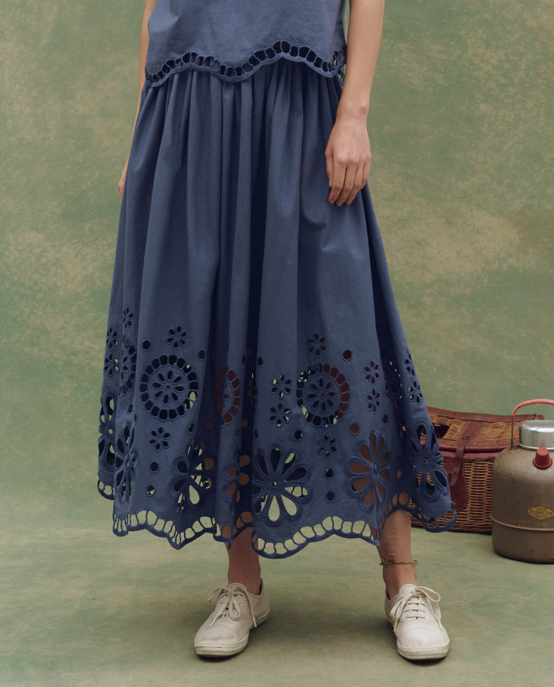 The Super Bloom Eyelet Skirt. -- Vintage Blue