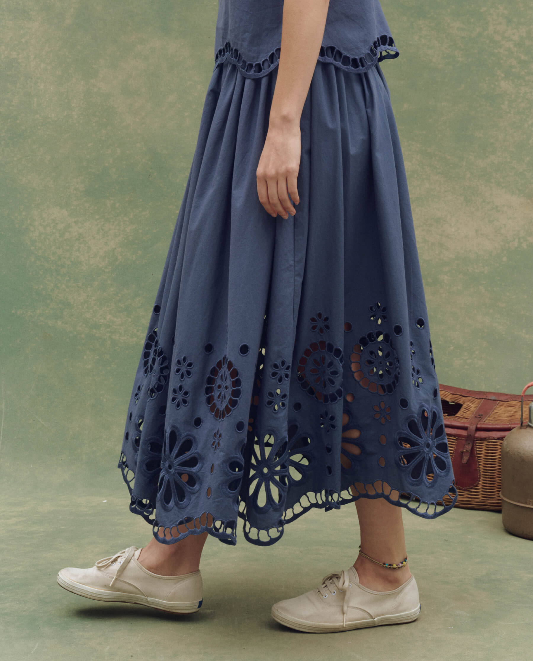 The Super Bloom Eyelet Skirt. -- Vintage Blue