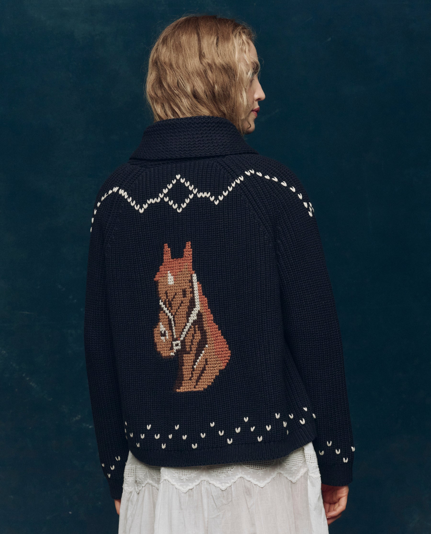 The Horse Lodge Cardigan. -- Navy