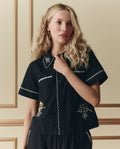 The Bowling Shirt W/ Hanky Embroidery. -- Black