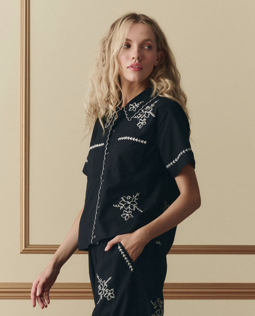 The Bowling Shirt W/ Hanky Embroidery. -- Black