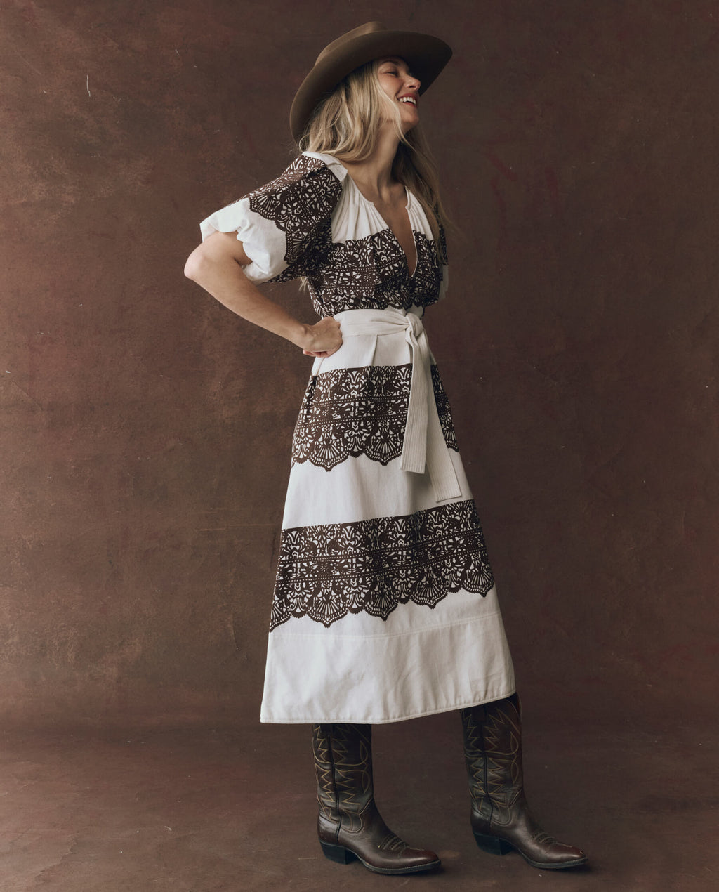 The Fairground Dress. -- Cream With Western Lace Print