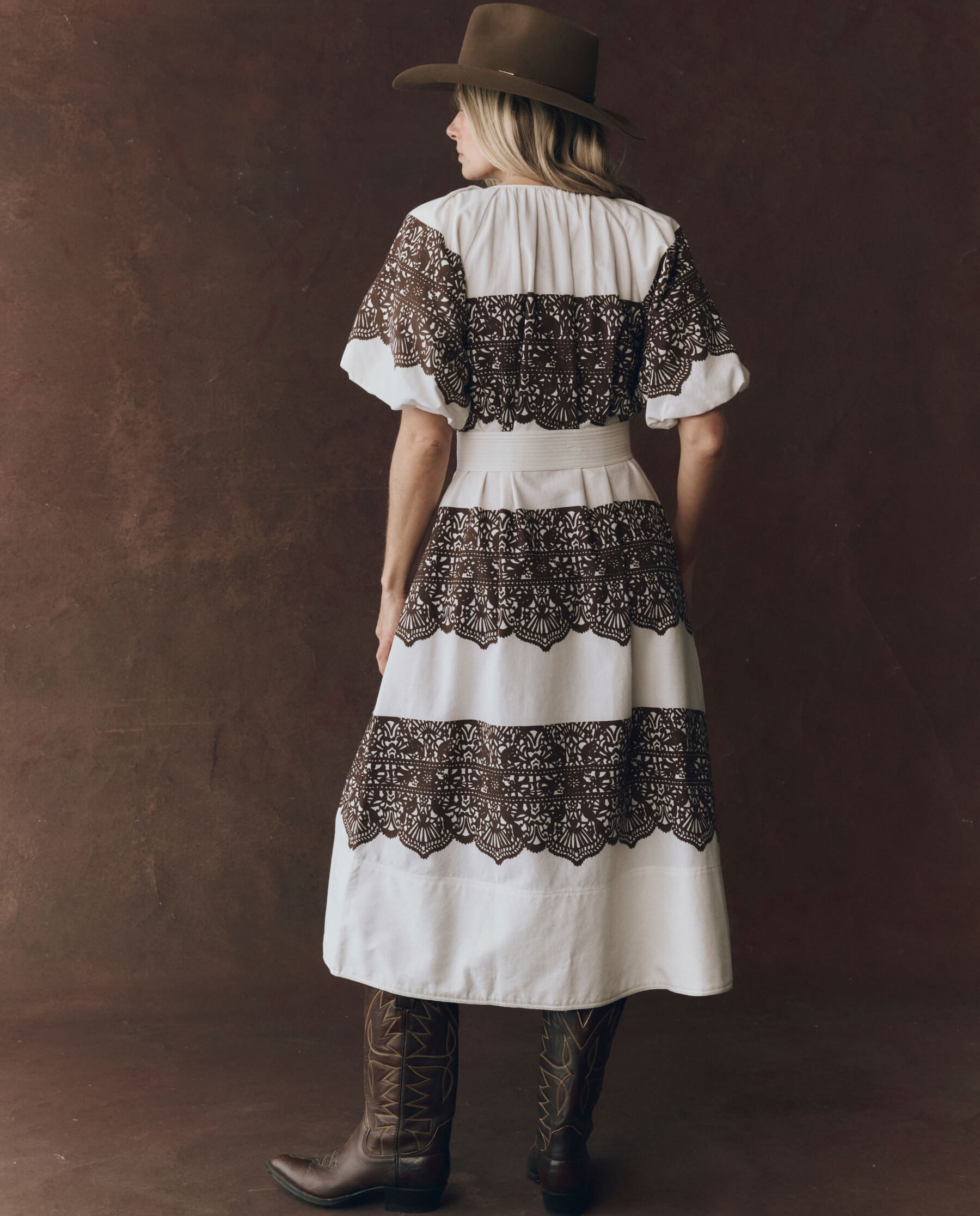 The Fairground Dress. -- Cream With Western Lace Print